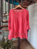 Tunique t-shirt long rose dentelle fleurie fuschia 44