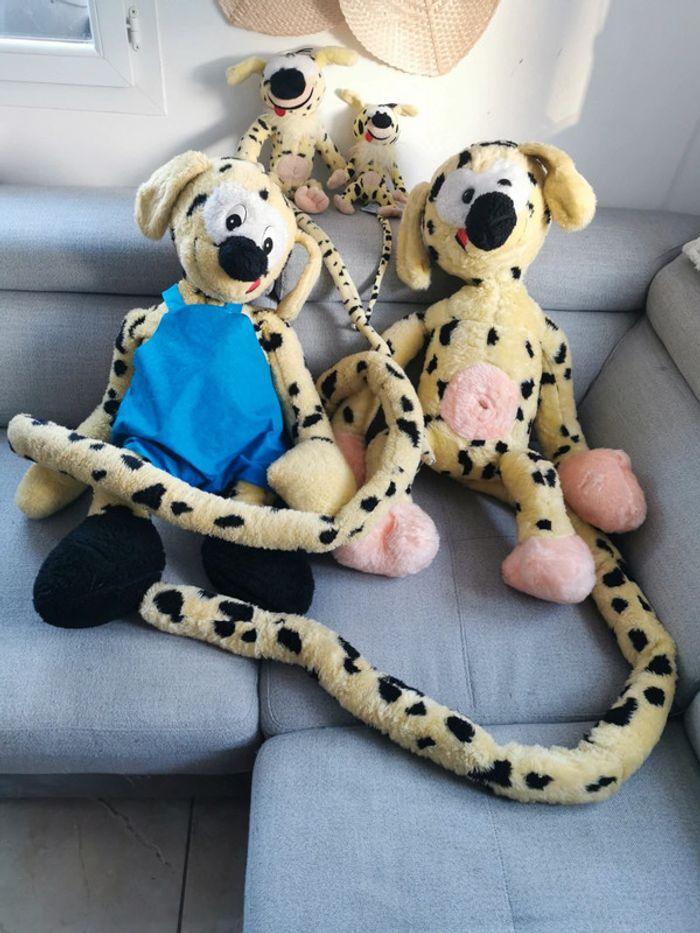 Lot de 4 peluches marsupilami ajena André Franquin jaune et noir à pois vintage - photo numéro 1