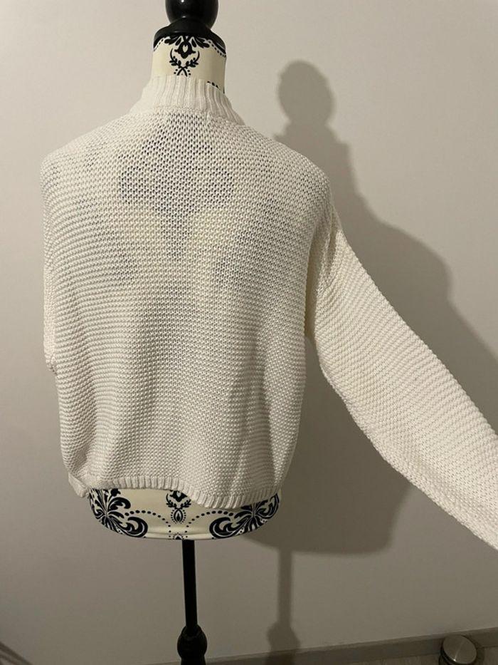 Pull oversize à manches longues blanc grosse maille col montant bershka taille XS - photo numéro 3