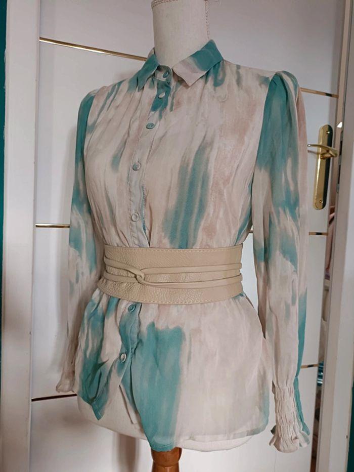 Chemise fluide tie and dye écru turquoise beige taille S majolica - photo numéro 6