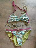 Maillot de bain 2 pièces soutien-gorge et culotte blanc à motifs turquoise vert deep inside taille L