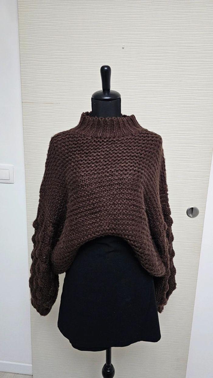 Pull maille chaude marron col montant mademoiselle chic - photo numéro 2