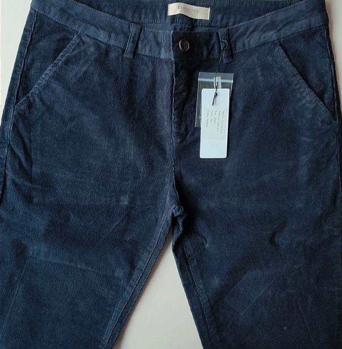 Pantalon chino bleu marine en velours côtelé, 98 % coton, taille 44, Closette Paris - photo numéro 7