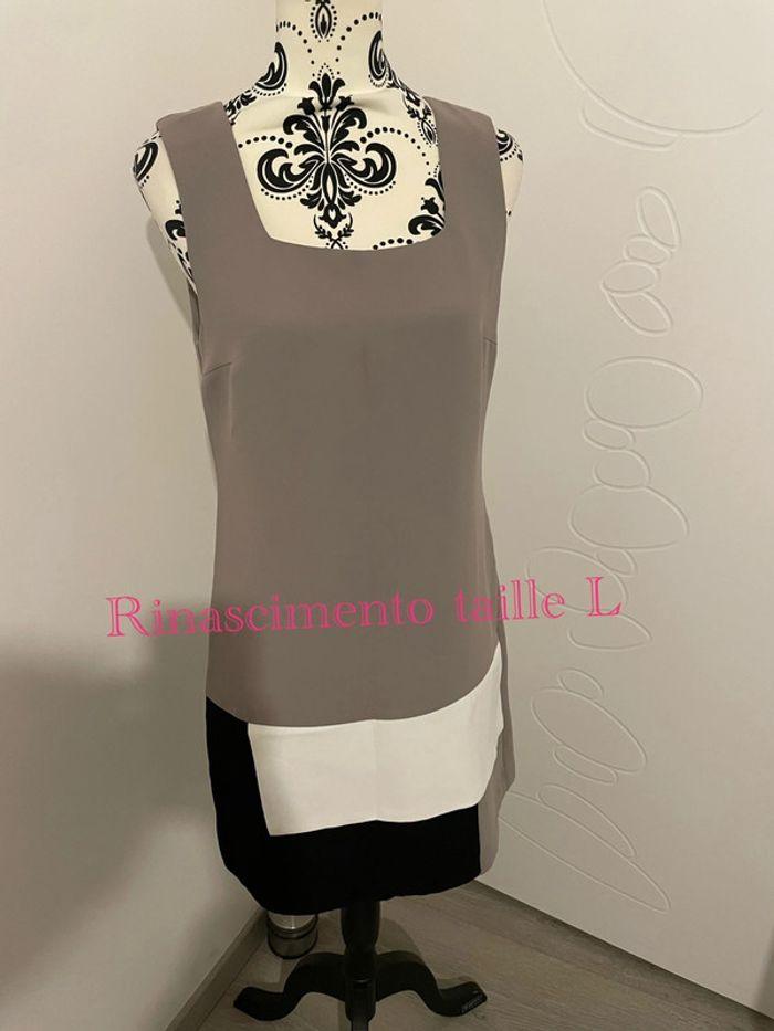 Robe chic à bretelle beige blanc et noir rinascimento taille L - photo numéro 1