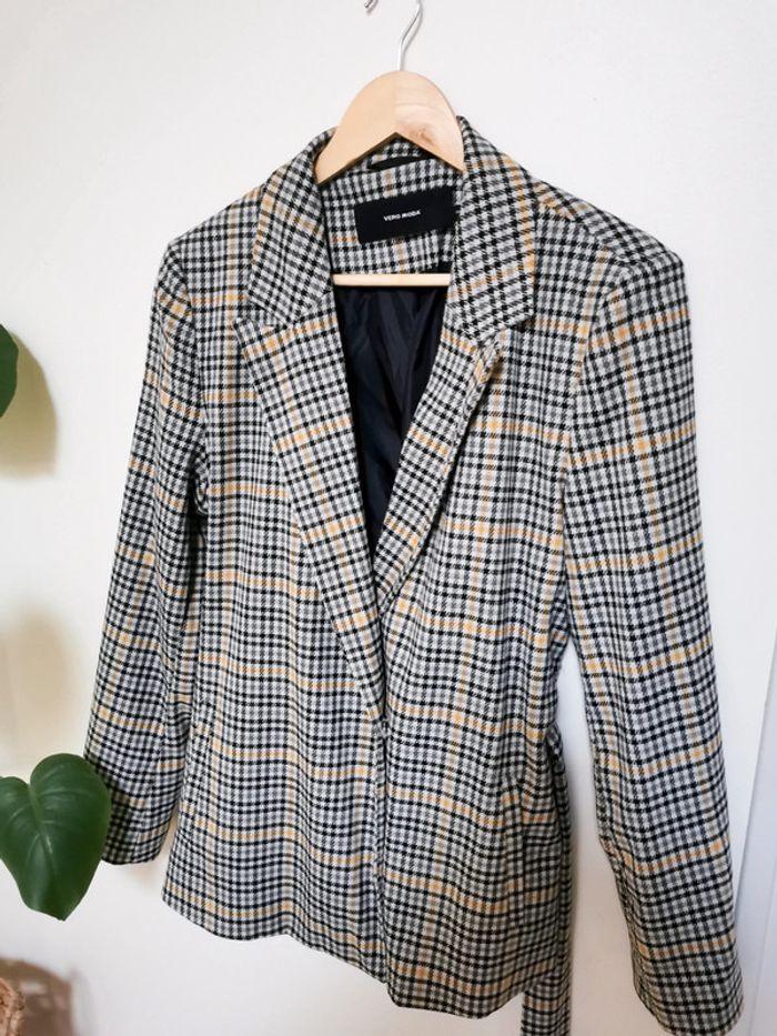 Veste Blazer à carreaux femme tartan tweed ceinturé Vero Moda M 38 - photo numéro 2