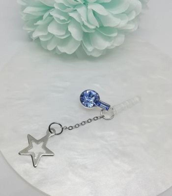 Bijou pendentif étoilé et strass bleu pour smartphone prise anti-poussière - photo numéro 2