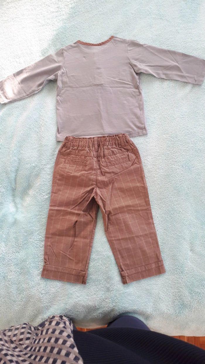 Ensemble pantalon t-shirt manches longues bleu clair et taupe Sergent Major 18 mois comme neuf - photo numéro 7