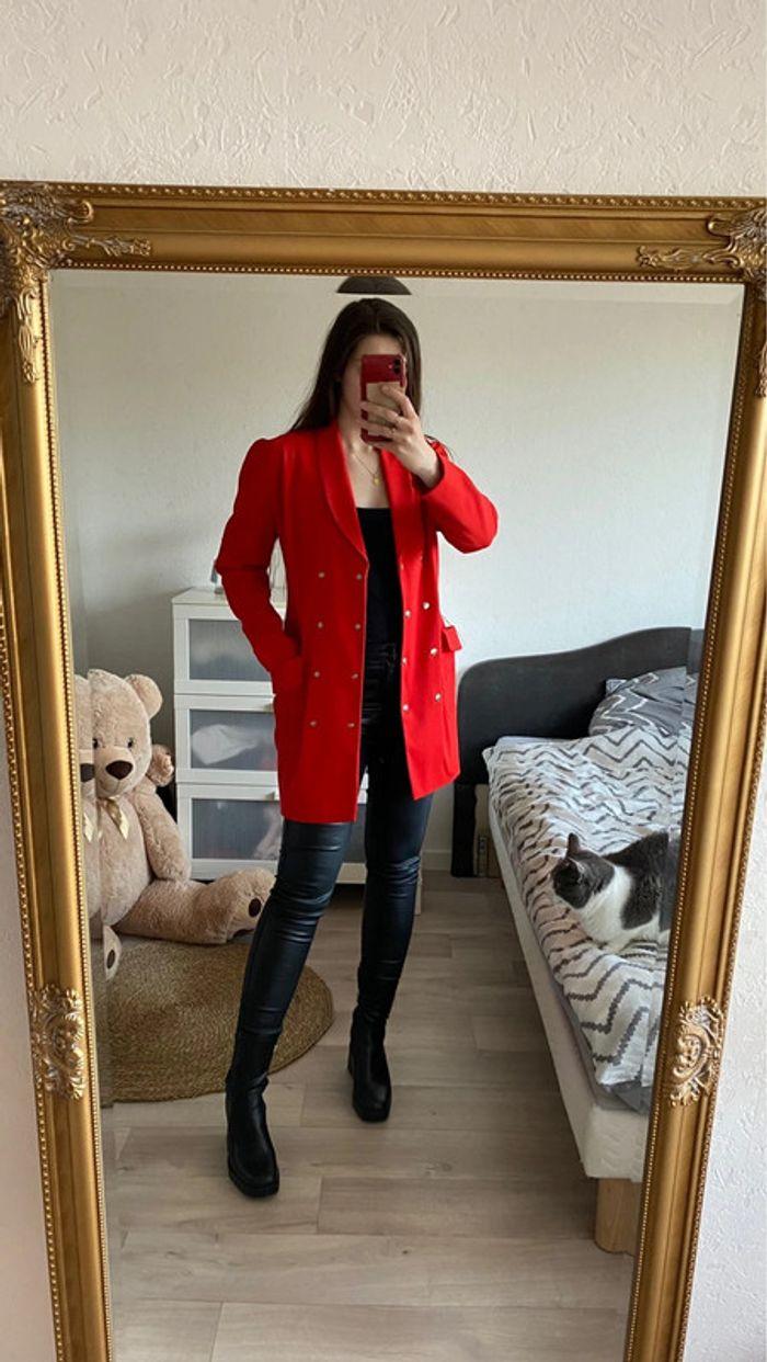 Manteau blazer long rouge vintage - photo numéro 2