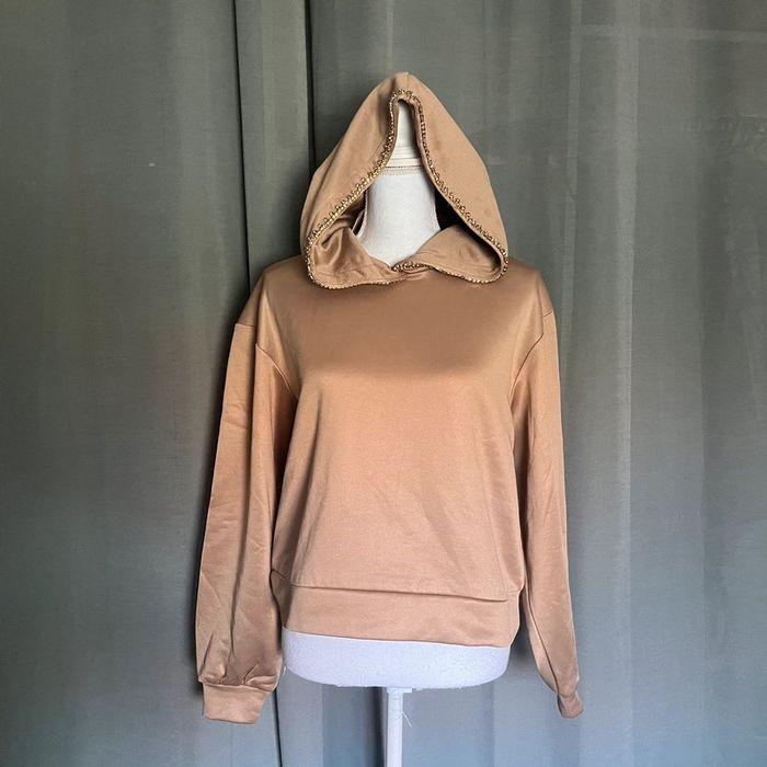 Sweat à capuche beige / marron avec strass neuf - photo numéro 1