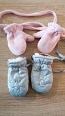 Lot de 2 paires de moufles rose et grise