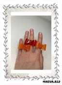 Lot 3 bagues plastique noeuds orange rouge rainures ajustable