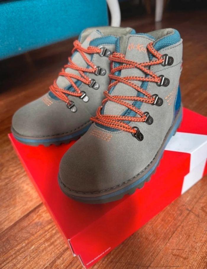 NEUF Chaussures hautes de sport marche randonnée Kickers Kicknature kaki orange 33 - photo numéro 3