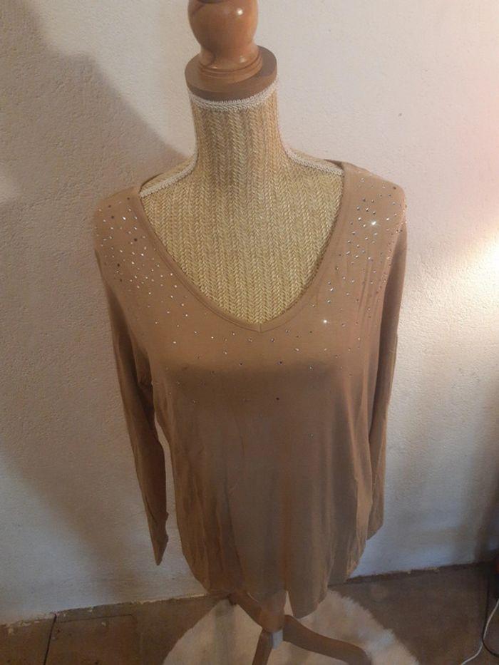 Tee-shirt manches longues Damart strass beige - photo numéro 3