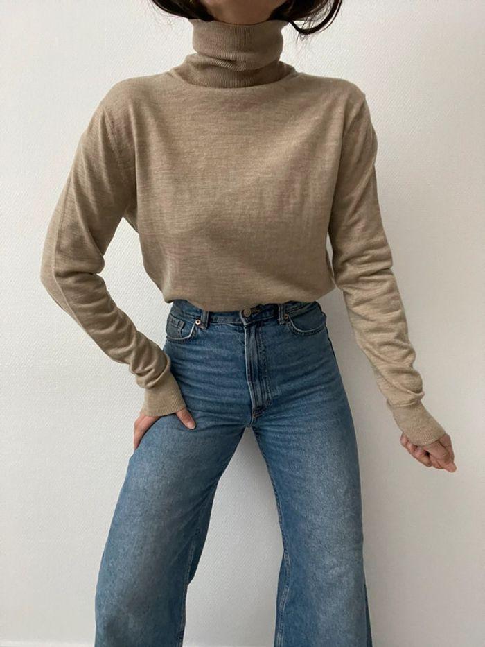 Pull col roulé ajusté beige - photo numéro 9