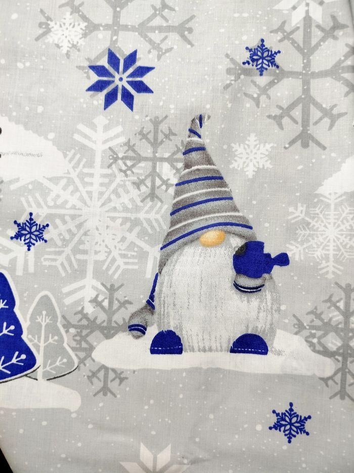 Tissu Coton de Noël Gnomes Gris Bleu - photo numéro 2