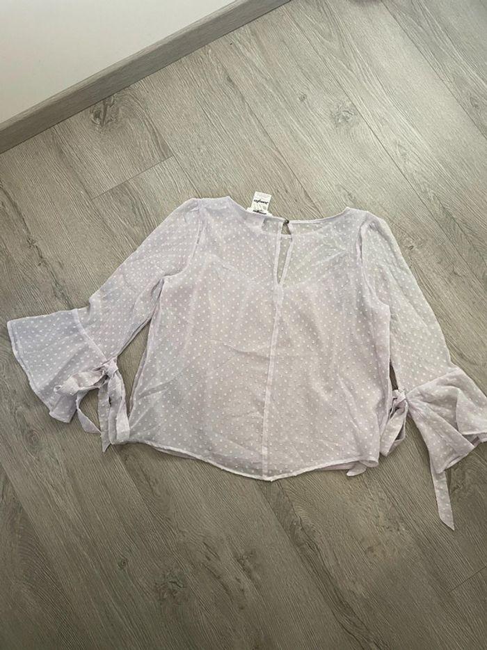 Blouse manches 3/4 trompette mauve clair pastel en voile Jennyfer taille S - photo numéro 7