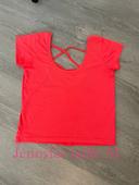 T-shirt court crop top corail fluo à manches courtes dos croisé col rond Jennyfer taille M