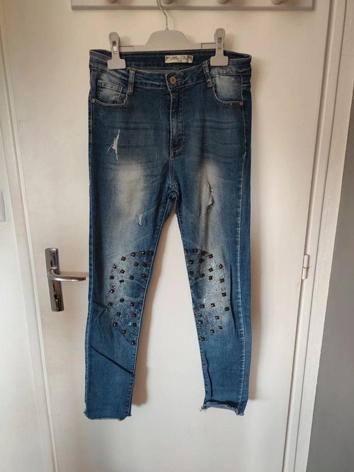 Pantalon taille haute paillettes tête de mort 38/M miss bo - photo numéro 1