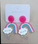 Boucles d'oreilles arc en ciel rose girly nuage pluie coloré