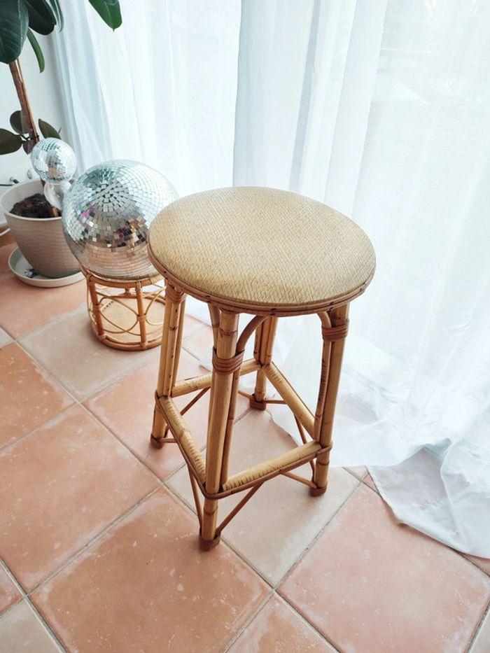 Tabouret en rotin osier vintage - photo numéro 2