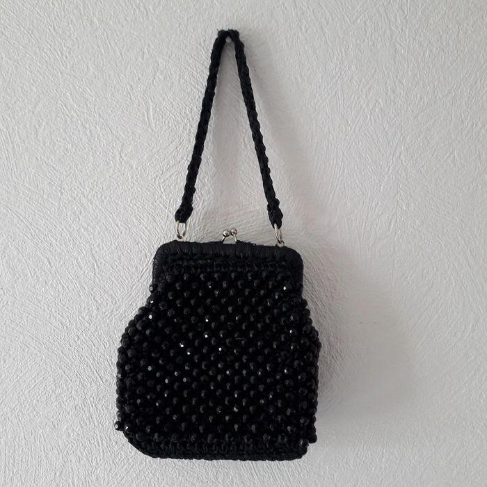 Minaudière vintage perles noires - photo numéro 1