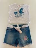 Ensemble tee shirts et shorts en jeans 8 ans fille