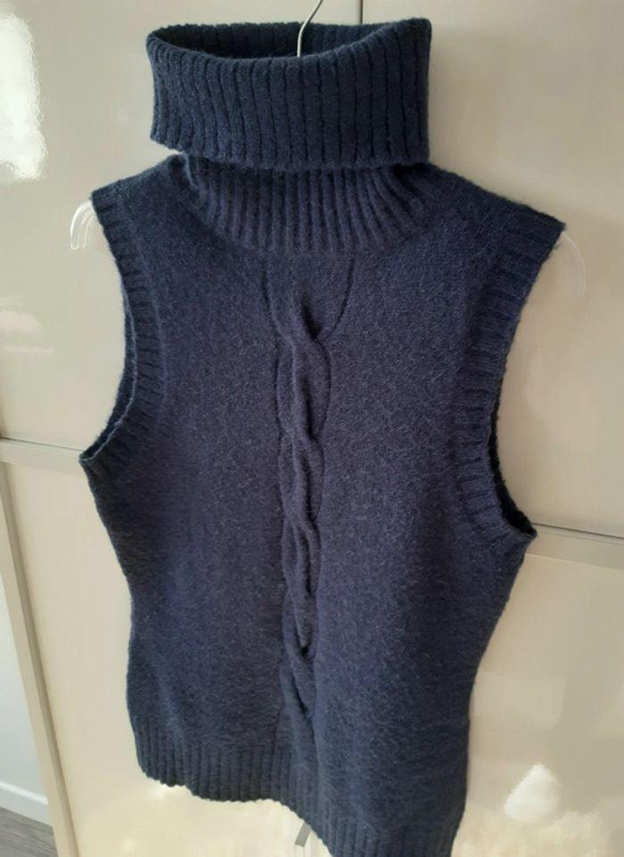 Pull gilet Vintage sans manches bleu foncé en mohair.T 36/38. Preppy style - photo numéro 7