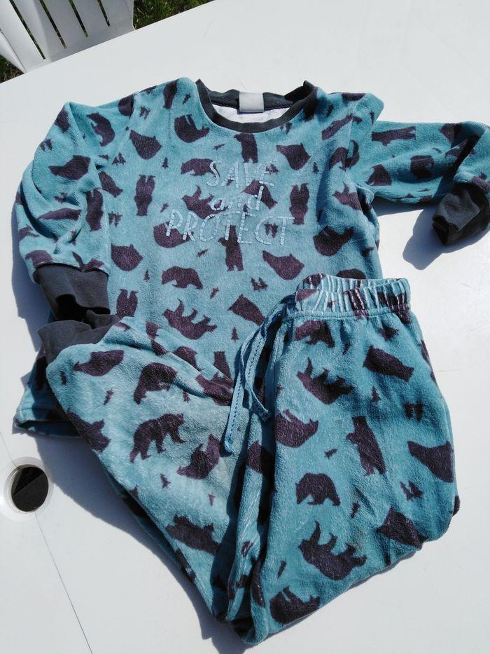 Pyjama polaire garçon hiver animaux noir, bleu 6 ans, chaud, polaire - photo numéro 2