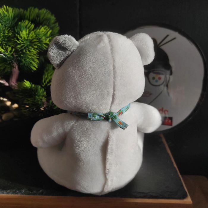 Doudou Peluche Ours Musti Mustela Rose Gris Plush Bandana Vert #geektradedoudou - photo numéro 2