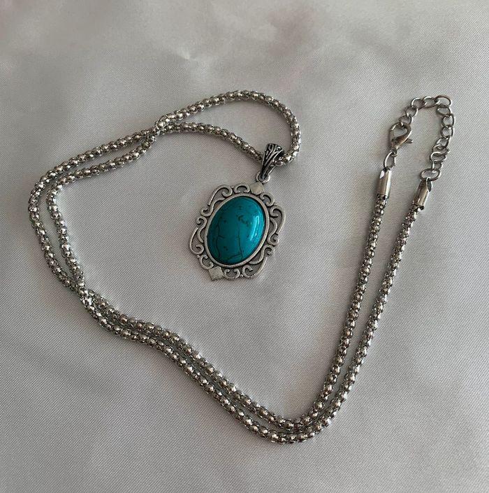 Collier vintage bleu turquoise en alliage argenté - photo numéro 4