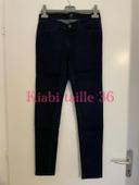 Pantalon jean extensible bleu foncé taille haute coupe skinny neuf kiabi taille 36