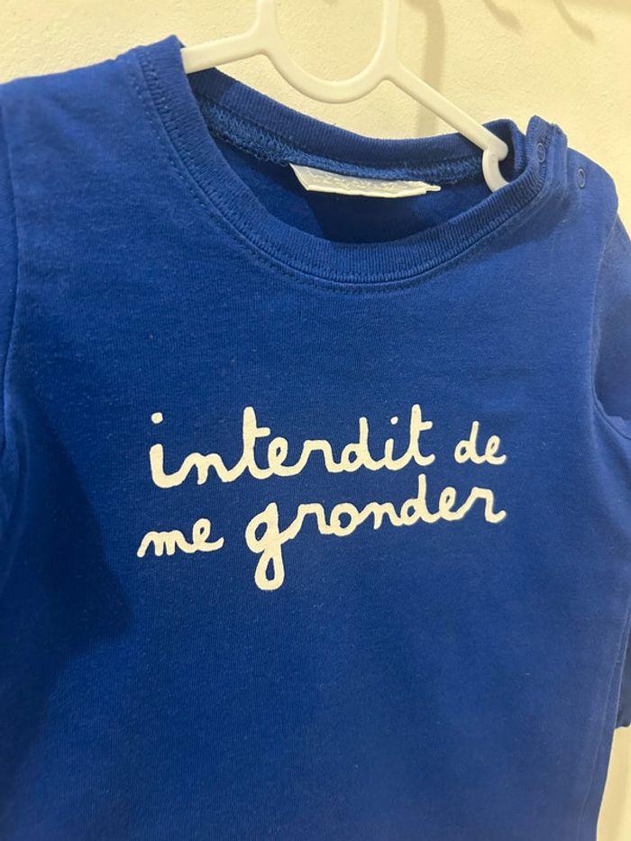 interdit de me gronder t-shirt manche longue bleu 12mois - photo numéro 2