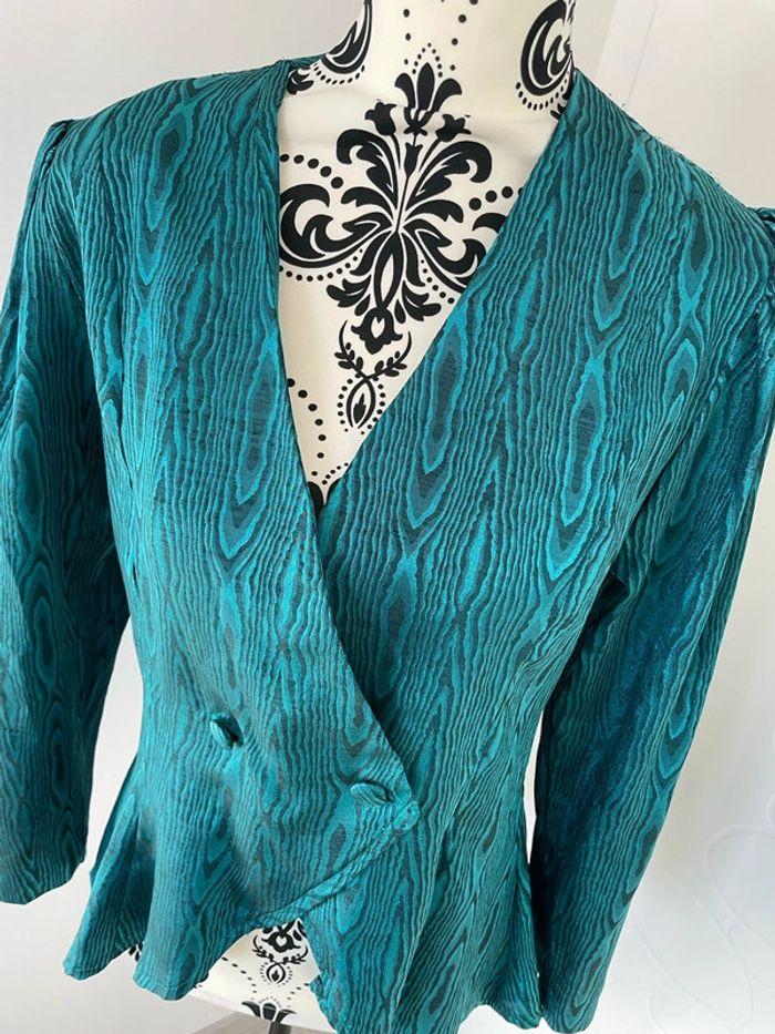 Veste blazer fluide légère bleu vert canard à motifs boutons devant Jin-fizz taille 40 - photo numéro 2