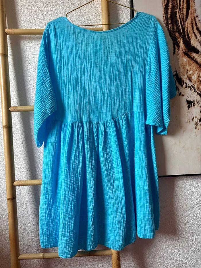 Robe taille unique en gaze de coton turquoise - photo numéro 2