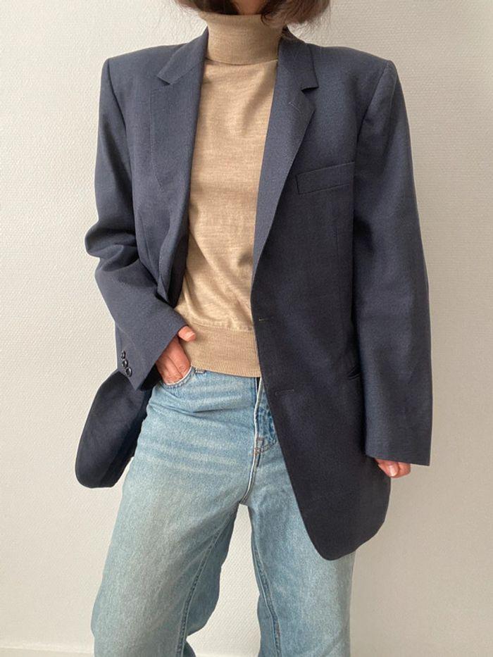 Oversized blazer bleu  100% laine - photo numéro 7