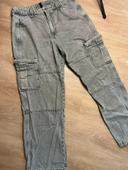 Pantalon jean cargo gris taille haute