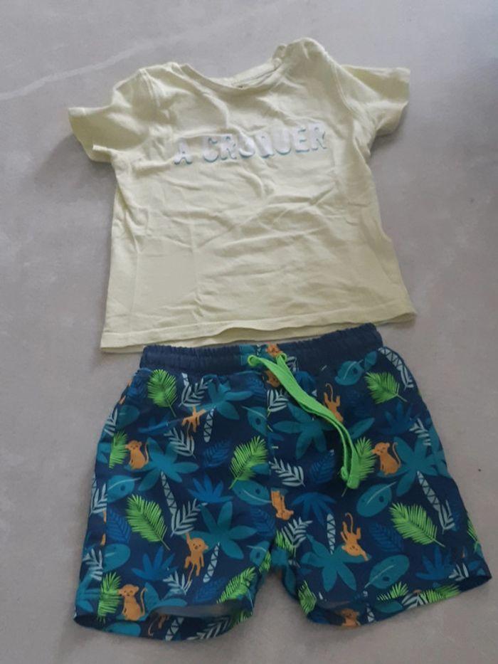 Short de bain et tee-shirt jaune 24m/t.86cm - photo numéro 1