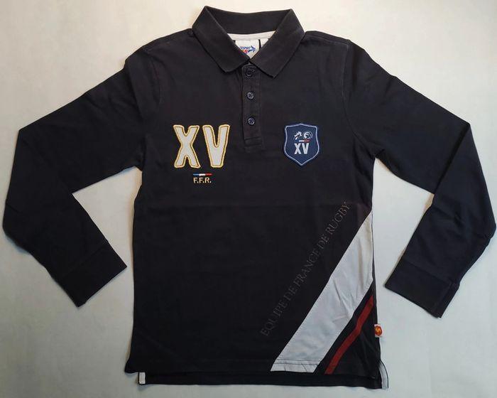 Polo à manches longues XV de France Ruby bleu foncé taille 12 ans en bon état - photo numéro 1