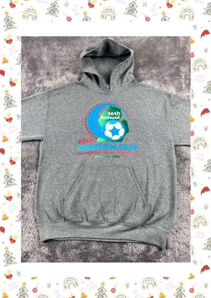 👕 Sweat à capuche University Rare Vintage y2k 90s 2000s Memorial Day Soccer 2018 Gris Taille M 👕 - photo numéro 6