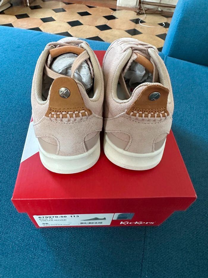 NEUF Kickers chaussures sneakers Kick 18 wn cuir suédé beige vieux rose pointure 36 femme fille - photo numéro 5