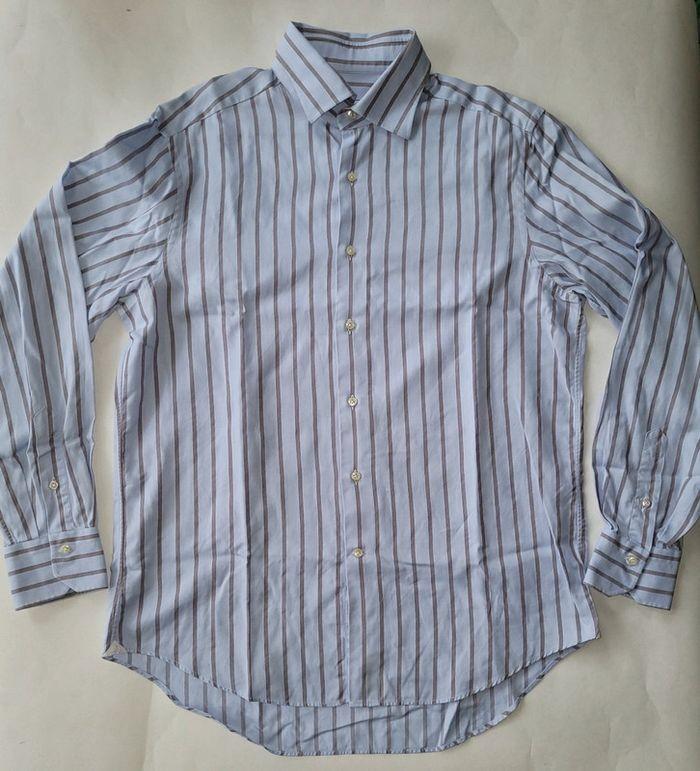 Chemise Gheradi rayée bleue vintage homme taille 42 en très bon état - photo numéro 1