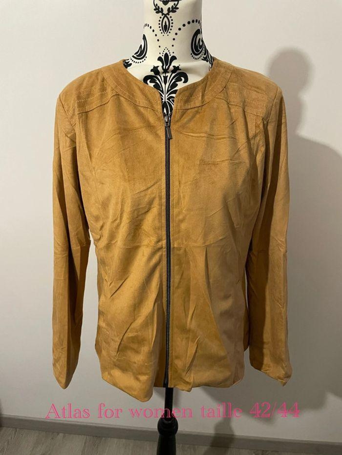 Veste blouson moutarde en daim suédine neuf atlas for women taille 42/44 - photo numéro 1