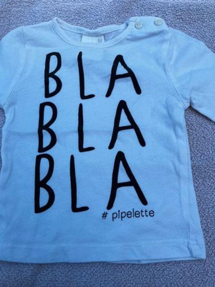 Tee shirt manches longues fille bla bla bla 3 mois - photo numéro 2