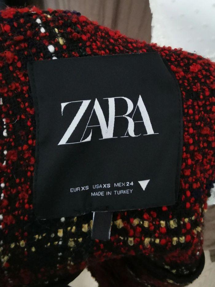 Veste texturé tweed Zara rouge à carreau jacket oversize  taille XS - photo numéro 5