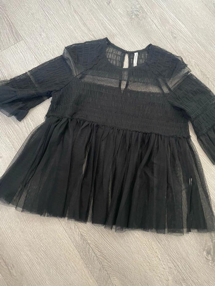 Blouse à manches courtes noir en voile volant bas et manches Zara taille XS - photo numéro 3