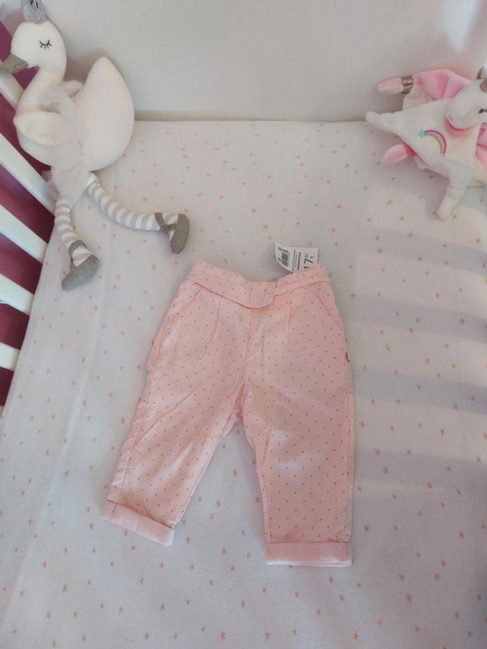 pantalon velours rose a pois neuf 6 mois - photo numéro 1