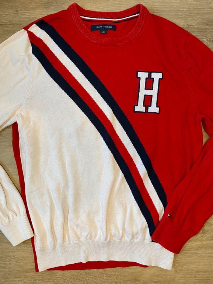 Pull col rond Tommy Hilfiger rouge, blanc, bleu taille S - photo numéro 2