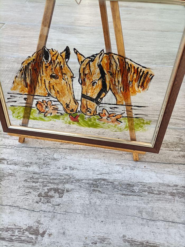 Cadre peinture sur verre thème les "chevaux" neuf format A 4 - photo numéro 3