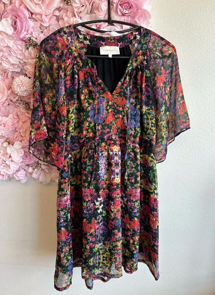 Charmante robe fluide Sud Express à motifs fleuris multicolores et lurex argenté, taille S - photo numéro 1