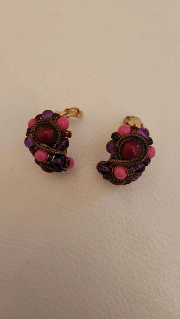 Boucles d'oreilles rose/violet - photo numéro 1